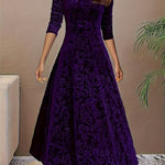 Lily | Women's Floral Velvet Square Neck Midi Dress