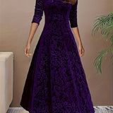 Lily | Women's Floral Velvet Square Neck Midi Dress