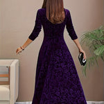 Lily | Women's Floral Velvet Square Neck Midi Dress - Purple