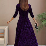 Lily | Women's Floral Velvet Square Neck Midi Dress - Purple