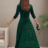 Lily | Women's Floral Velvet Square Neck Midi Dress