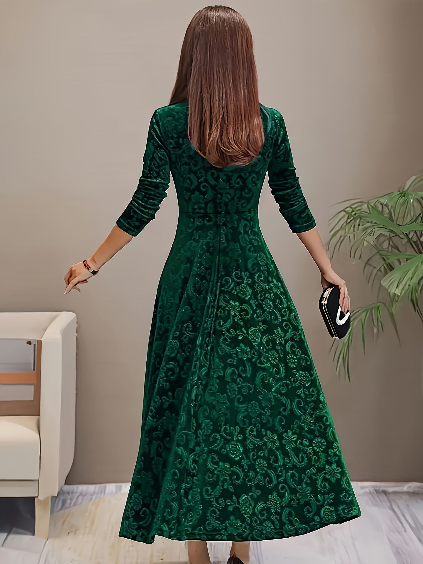 Lily | Women's Floral Velvet Square Neck Midi Dress