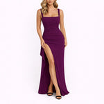 Aurora | Women's Ruched Thigh Split Wedding Guest Dress - Purple