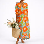 Alma | Women's Floral V Neck Maxi Wedding Guest Dress - Multicolour