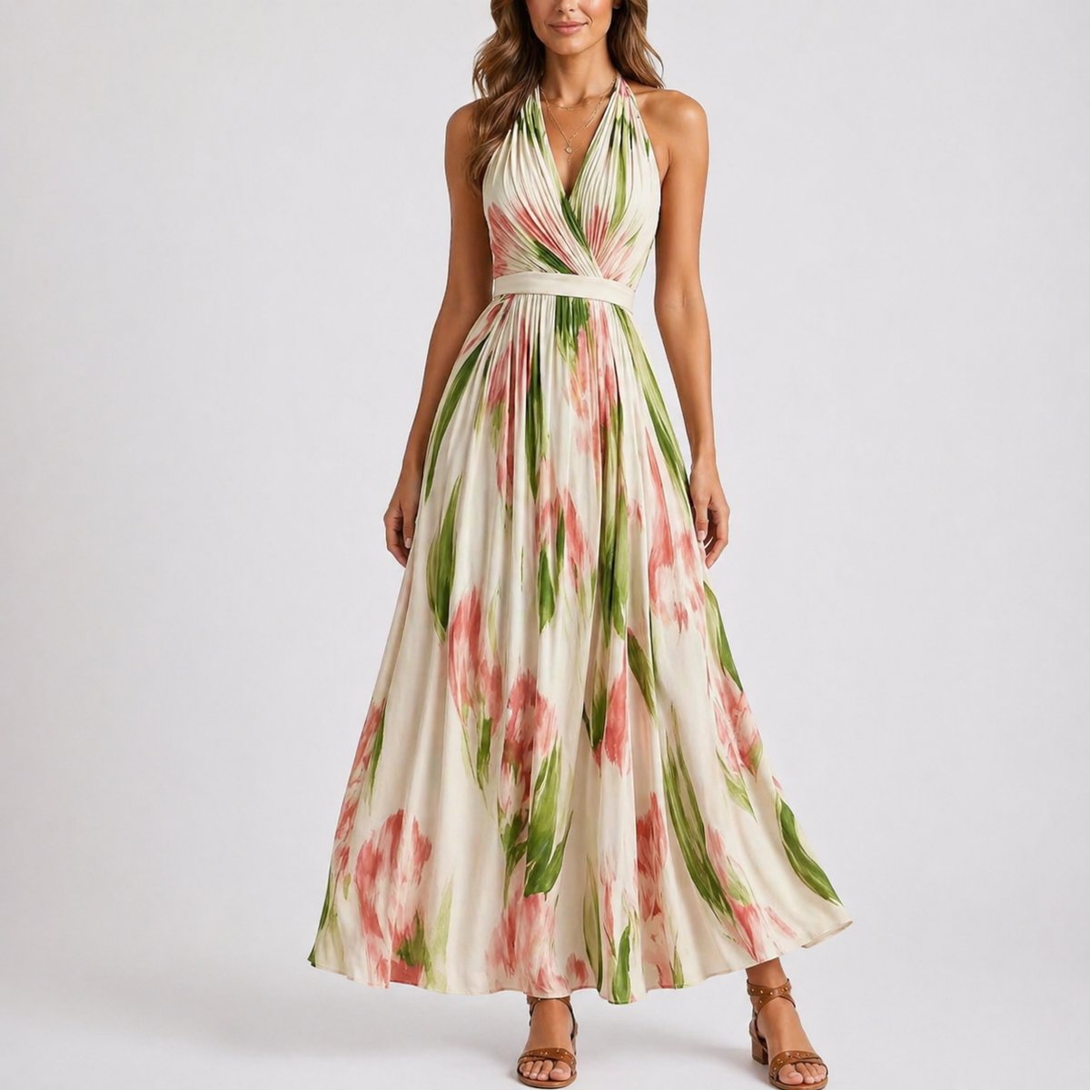 Colleen | Women's Floral Halter Wedding Guest Dress - Floral