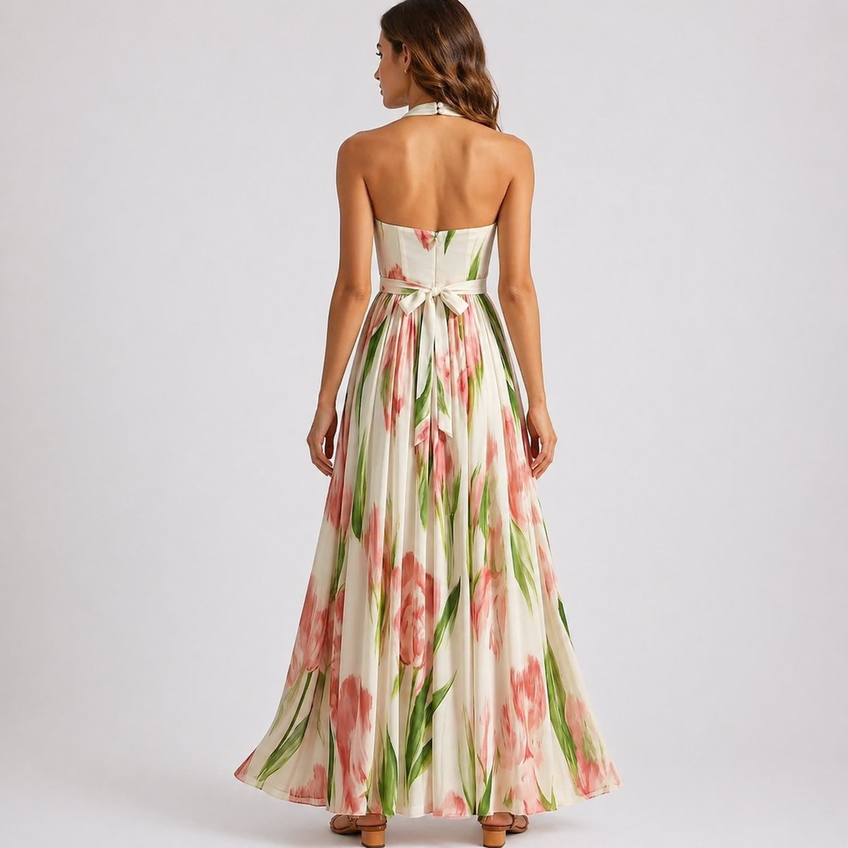 Colleen | Women's Floral Halter Wedding Guest Dress