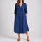 Julia | Women's Long Sleeve Button Front Wedding Guest Dress - Blue