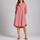 Julia | Women's Long Sleeve Button Front Wedding Guest Dress - Pink