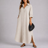 Marina | Women's Oversized Linen Look Wedding Guest Dress - Beige