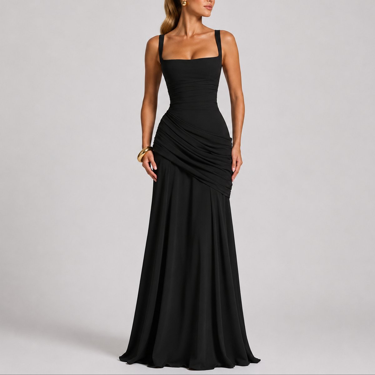 Caitlin | Women's Ruched Square Neck Maxi Wedding Guest Dress