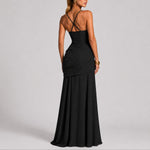 Caitlin | Women's Ruched Square Neck Maxi Wedding Guest Dress - Black