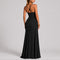 Caitlin | Women's Ruched Square Neck Maxi Wedding Guest Dress - Black
