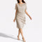 Priscilla | Women's Chiffon Tiered Midi Wedding Guest Dress - Beige