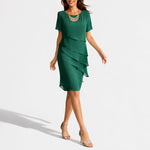 Priscilla | Women's Chiffon Tiered Midi Wedding Guest Dress - Green