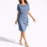 Priscilla | Women's Chiffon Tiered Midi Wedding Guest Dress - Blue