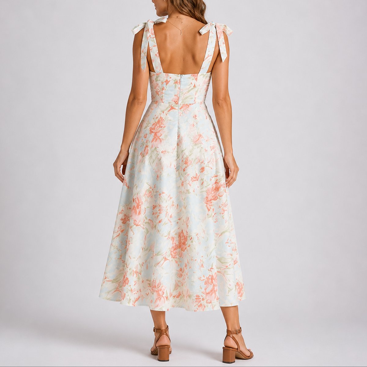 Victoria | Women's Ruched Floral Midi Wedding Guest Dress - Floral
