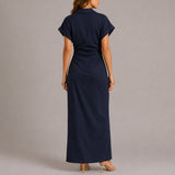 Bruna | Women's Ruched Maxi Wedding Guest Dress - Navy