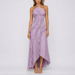 Betsy | Women's Pleated Halter Maxi Wedding Guest Dress - Purple