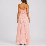 Betsy | Women's Pleated Halter Maxi Wedding Guest Dress - Pink