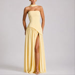 Catherine | Women's T Bar Maxi Wedding Guest Dress - Yellow