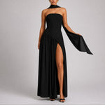 Catherine | Women's T Bar Maxi Wedding Guest Dress - Black