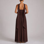 Catherine | Women's T Bar Maxi Wedding Guest Dress - Brown