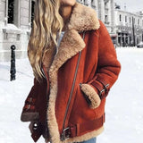 Beryl | Women's Oversized Suede Look Faux Fur Moto Jacket - Orange