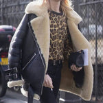 Beryl | Women's Oversized Suede Look Faux Fur Moto Jacket - Black