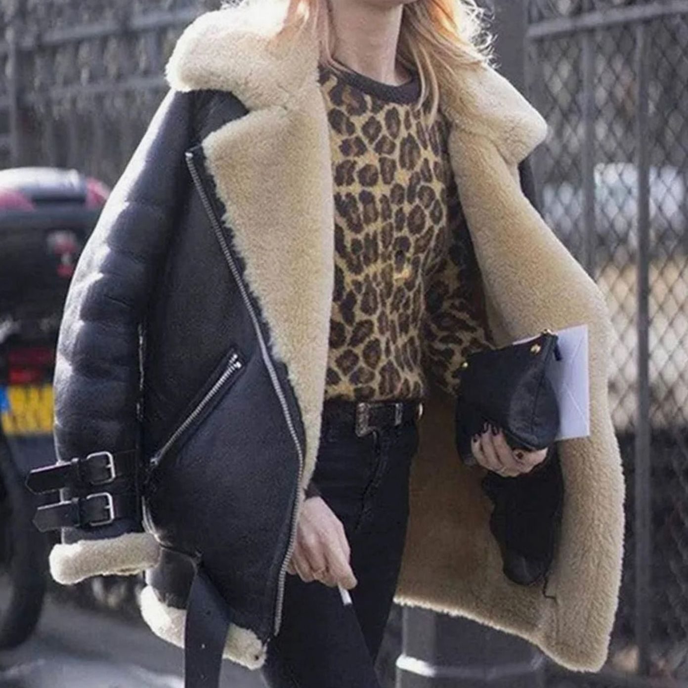 Beryl | Women's Oversized Suede Look Faux Fur Moto Jacket - Black