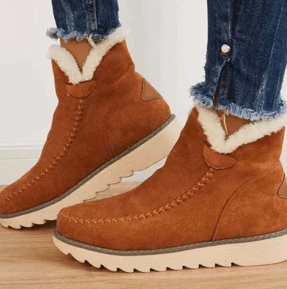 Alice | Women's Leather Look Faux Fur Ankle Boots - Brown