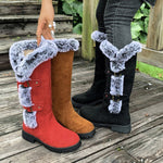 Alexandra | Women's Fleece Lined Suede Look Buckle Knee-High Boots
