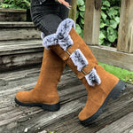Alexandra | Women's Fleece Lined Suede Look Buckle Knee-High Boots