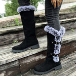 Alexandra | Women's Fleece Lined Suede Look Buckle Knee-High Boots - Black