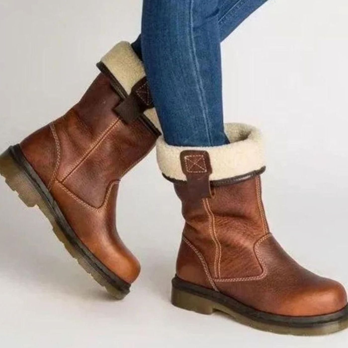 Harper | Women's Fleece Lined Leather Look Ankle Boots - Brown