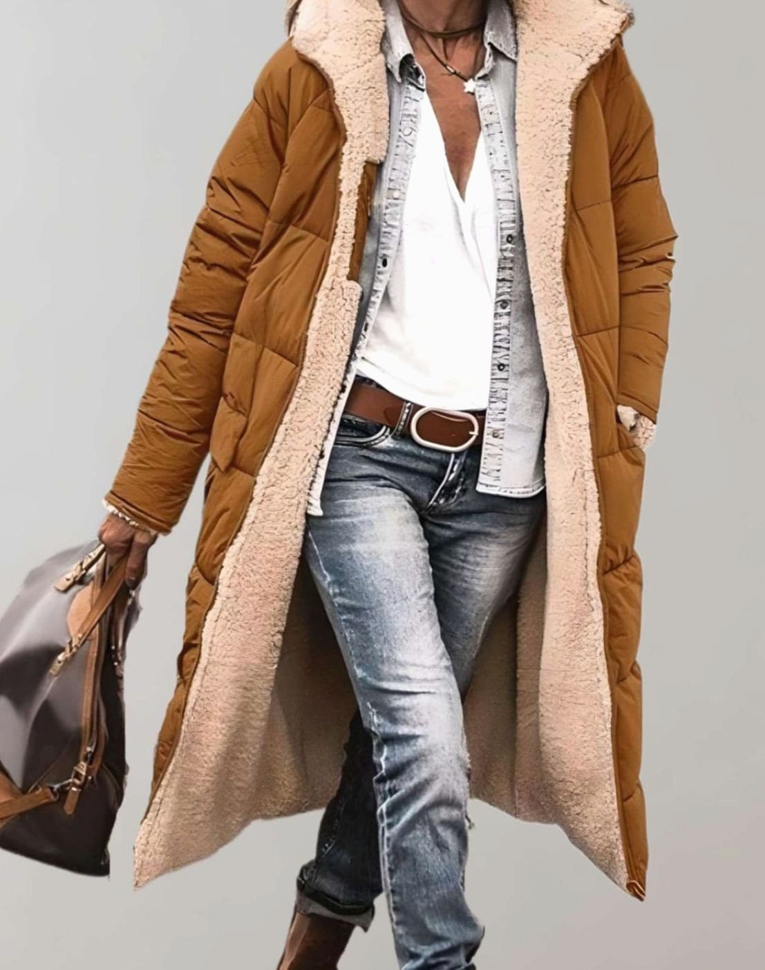 Romilly | Women's Fleece Lined Quilted Hooded Puffer Jacket - Brown