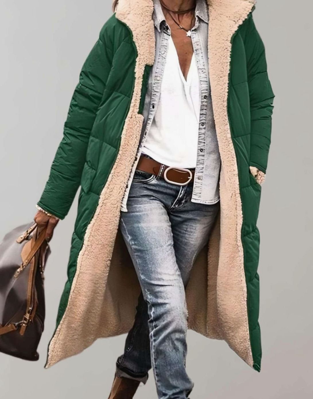 Romilly | Women's Fleece Lined Quilted Hooded Puffer Jacket - Army Green