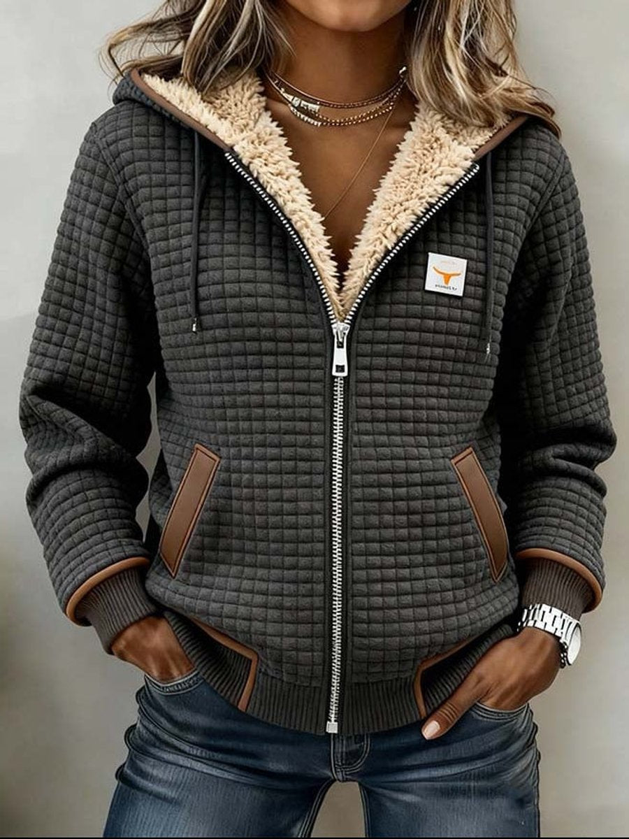 Helena | Women's Fleece Lined Quilted Hooded Puffer Jacket - Charcoal Grey