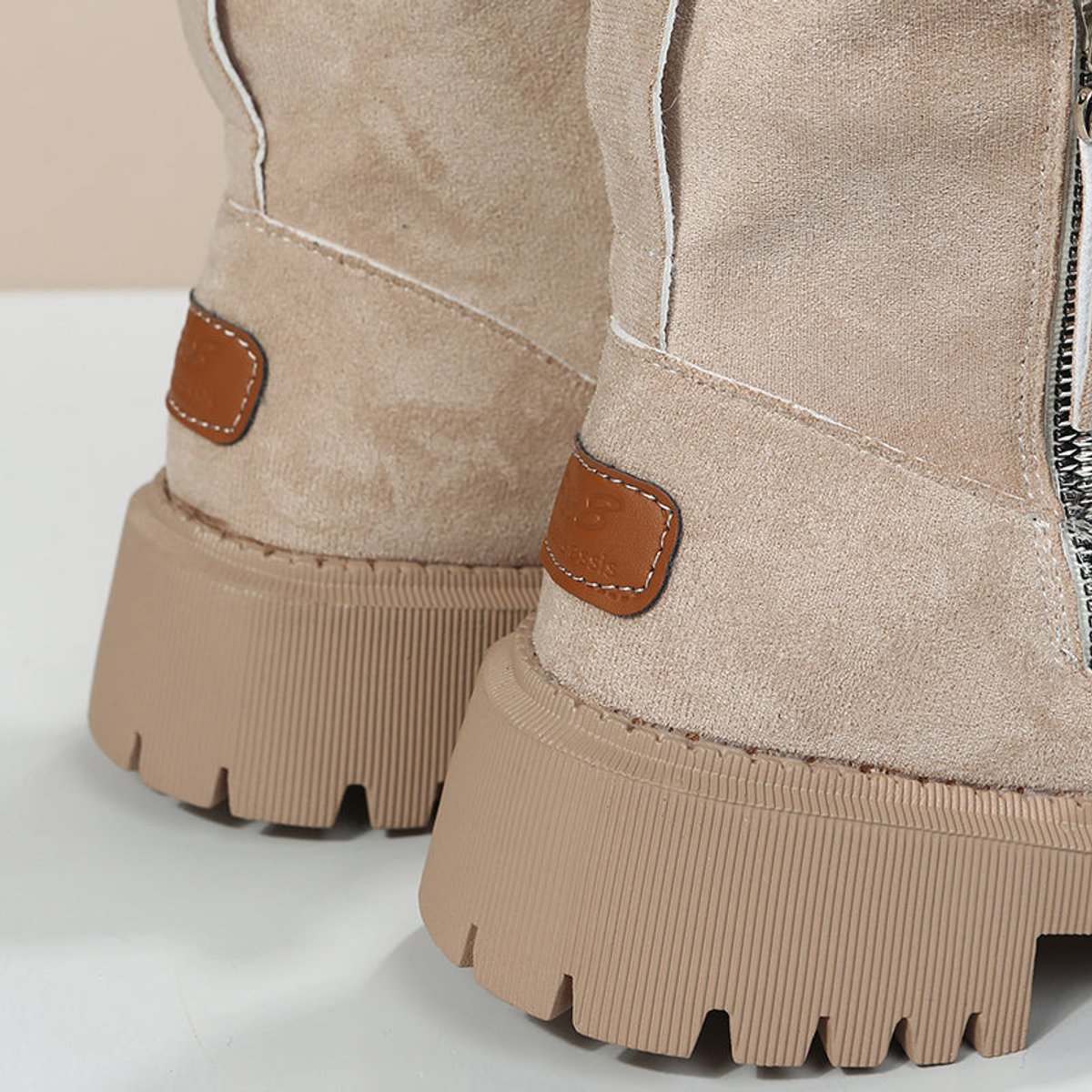 Rosa | Women's Fleece Lined Suede Look Ankle Boots - Beige