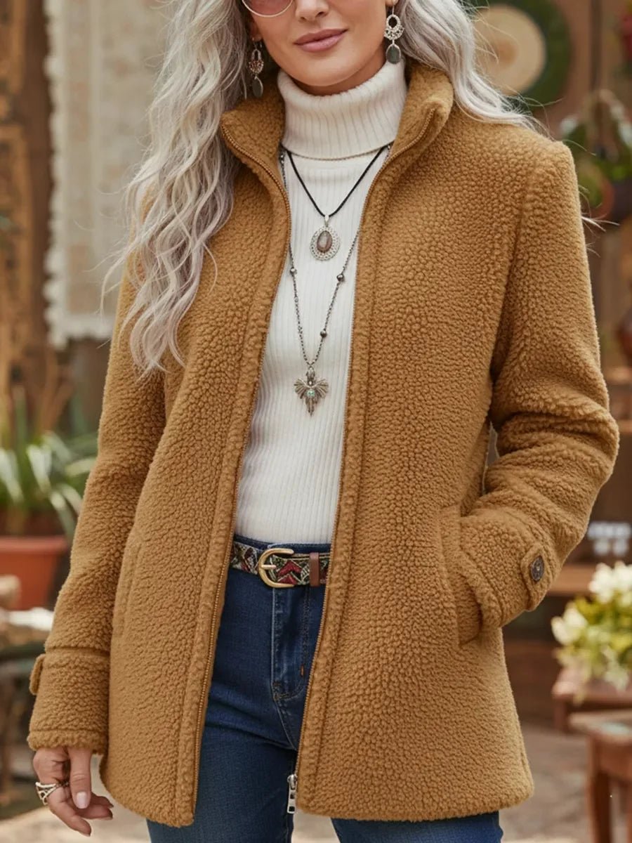 Wendy | Women's Stand Collar Coat - Camel