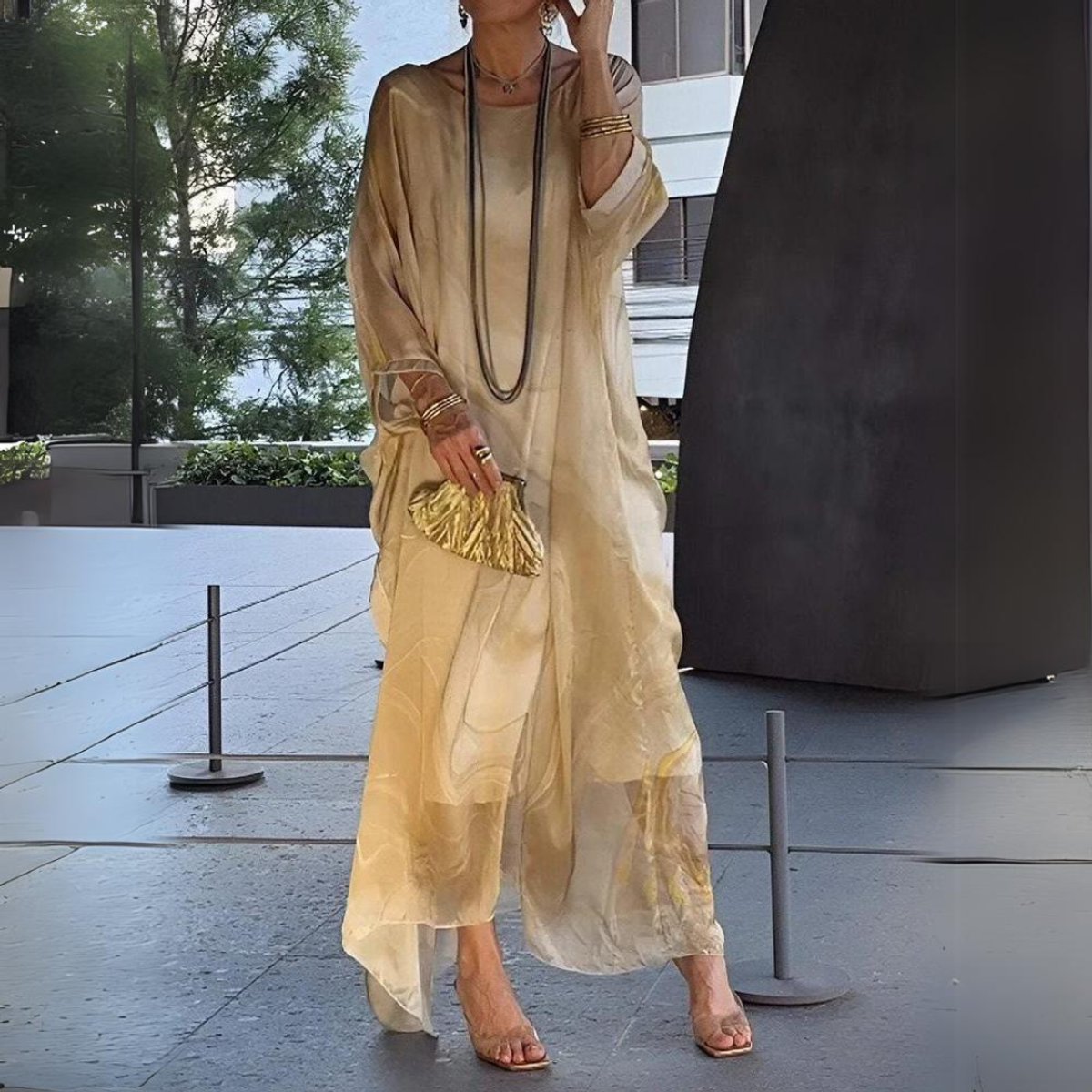 Anne | Women's Long Sleeve Oversized Maxi Dress - Yellow