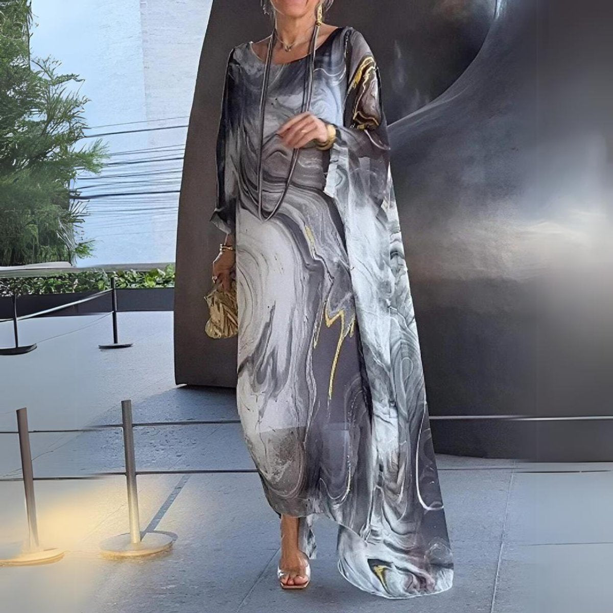 Anne | Women's Long Sleeve Oversized Maxi Dress - Grey