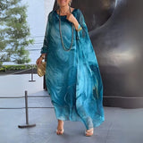Anne | Women's Long Sleeve Oversized Maxi Dress - Blue