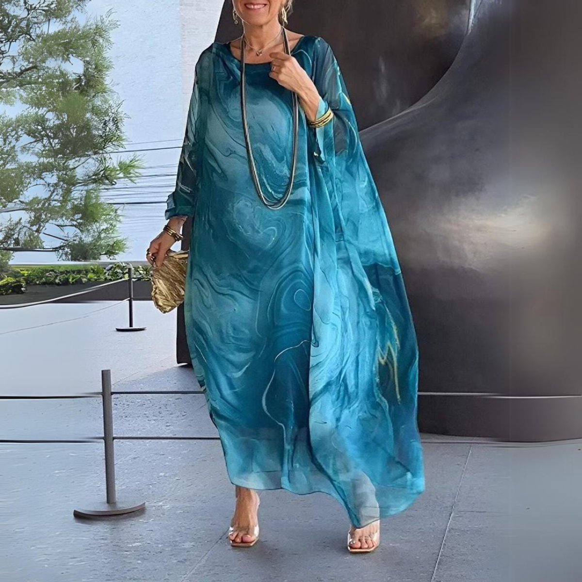 Anne | Women's Long Sleeve Oversized Maxi Dress - Blue