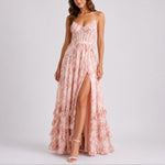 Cindy | Women's Corset Floral Maxi Wedding Guest Dress - Pink