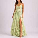 Cindy | Women's Corset Floral Maxi Wedding Guest Dress - Green