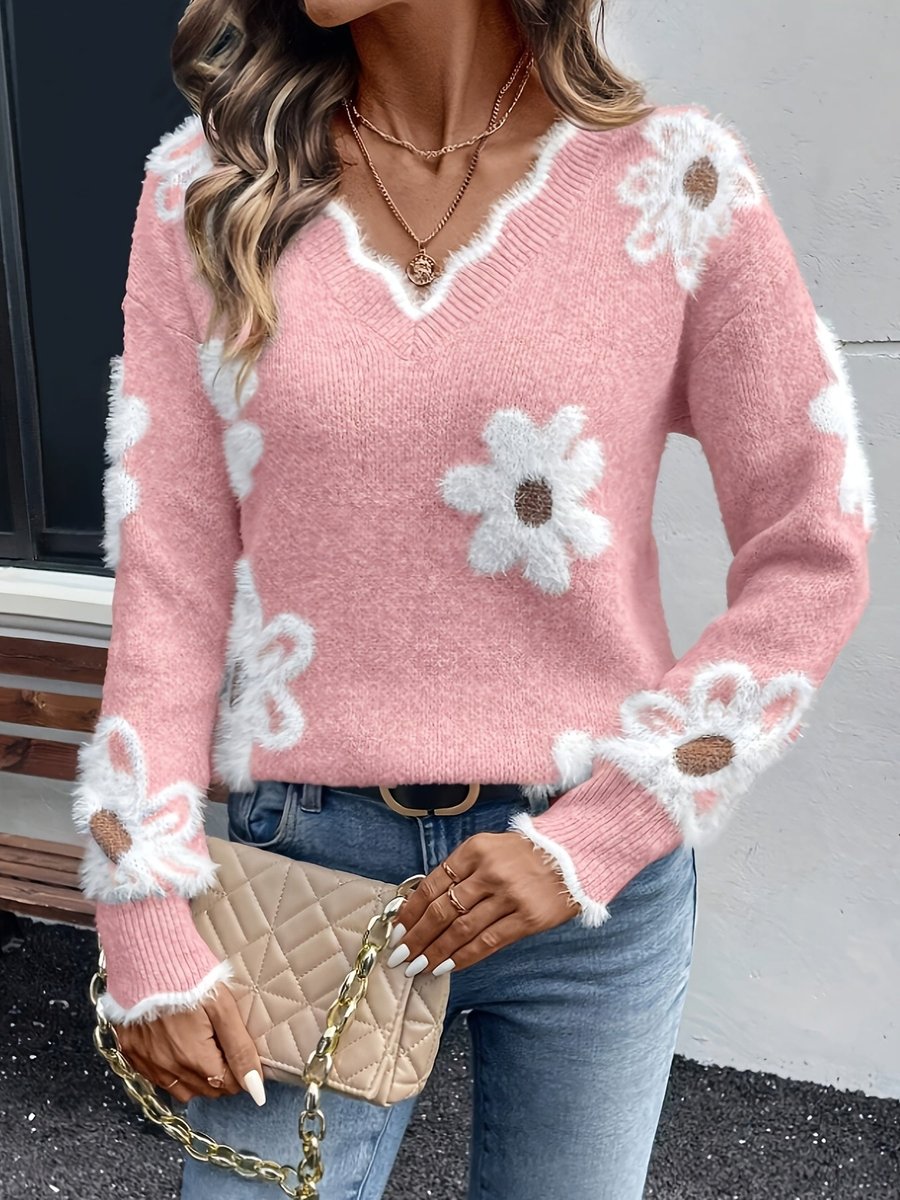 Keira | Women's Long Sleeve Floral V Neck Jumper
