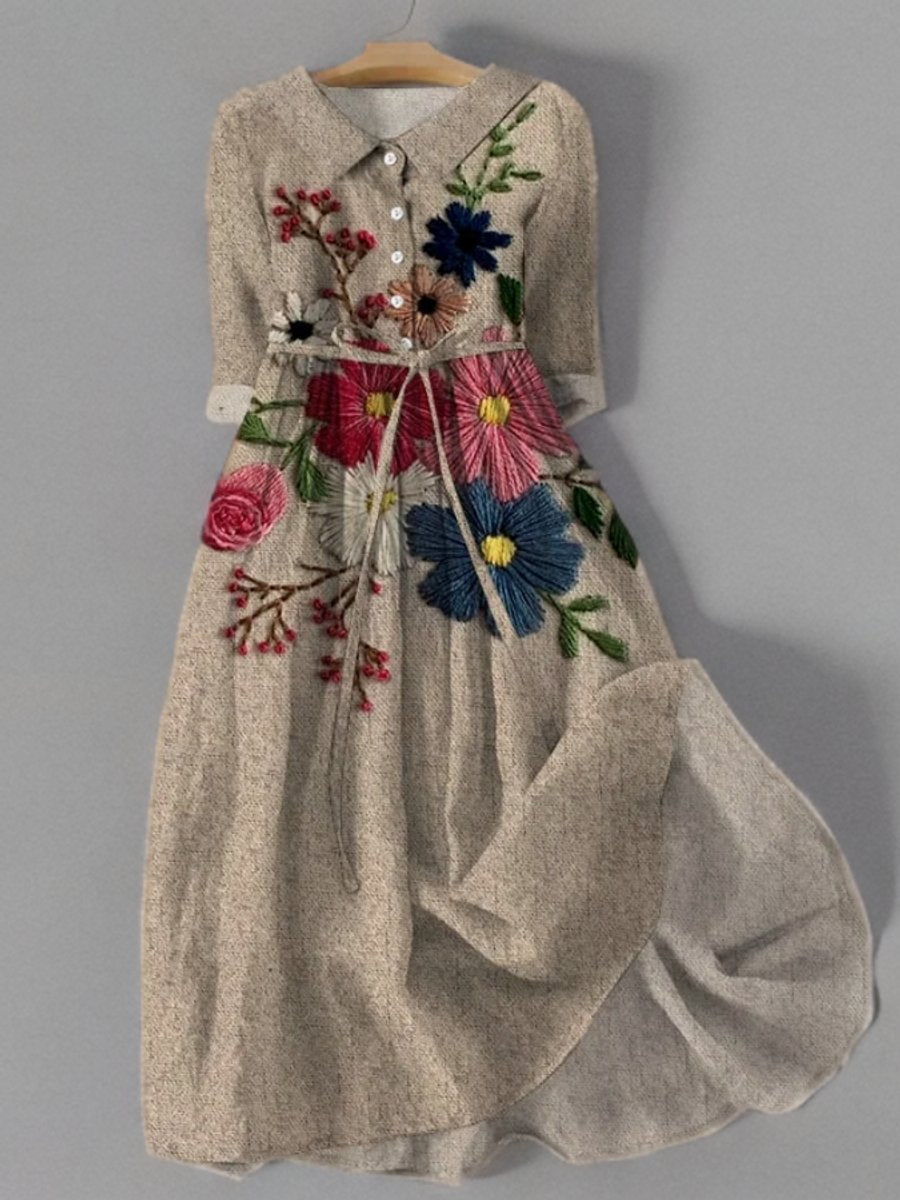 Judith | Women's Long Sleeve Belted Floral Midi Dress - As Pictured