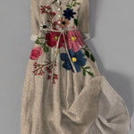 Judith | Women's Long Sleeve Belted Floral Midi Dress - As Pictured