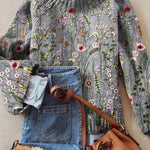 Barbara | Women's Oversized Floral Embroidered Turtleneck Jumper - Multicolour