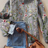 Barbara | Women's Oversized Floral Embroidered Turtleneck Jumper - Multicolour